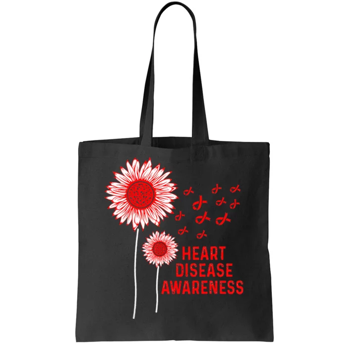 Heart Disease Awareness Sunflower Red Ribbon Tote Bag