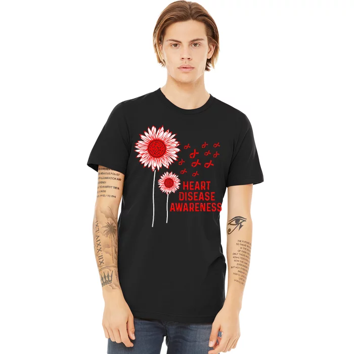 Heart Disease Awareness Sunflower Red Ribbon Premium T-Shirt