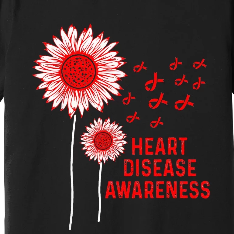 Heart Disease Awareness Sunflower Red Ribbon Premium T-Shirt