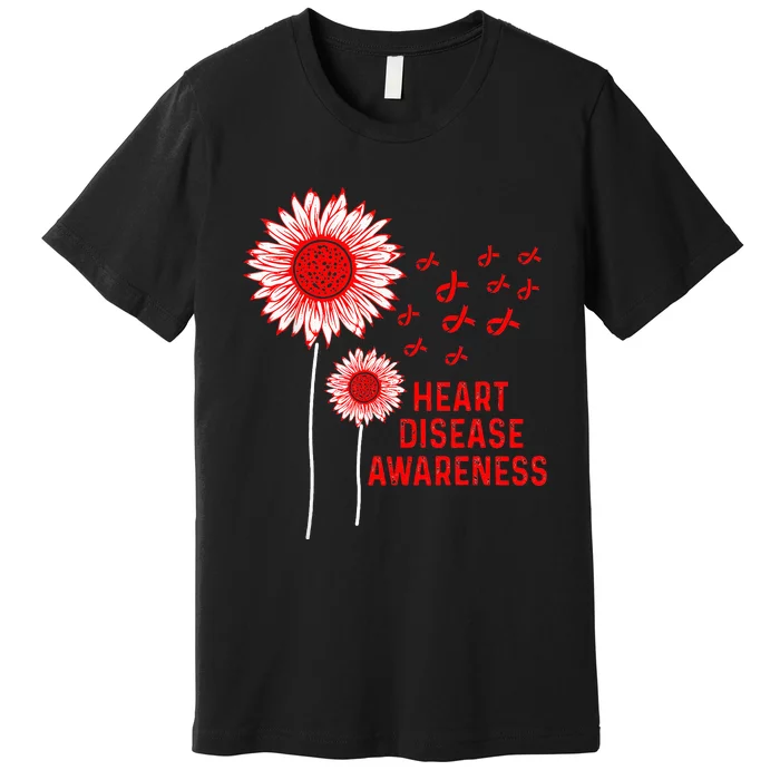 Heart Disease Awareness Sunflower Red Ribbon Premium T-Shirt