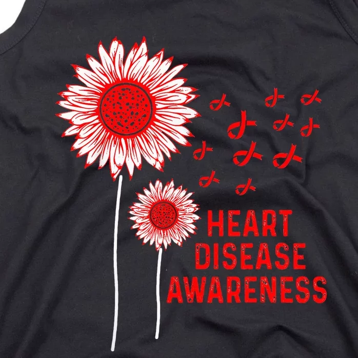 Heart Disease Awareness Sunflower Red Ribbon Tank Top