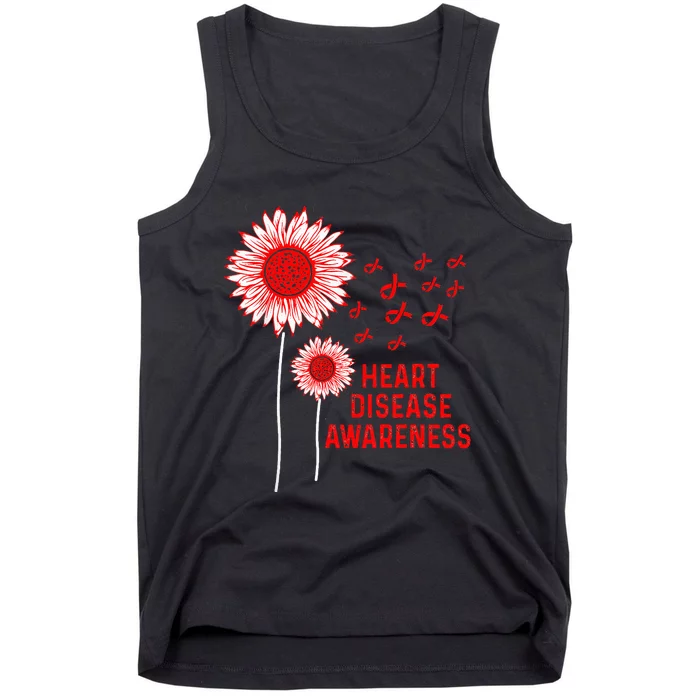 Heart Disease Awareness Sunflower Red Ribbon Tank Top