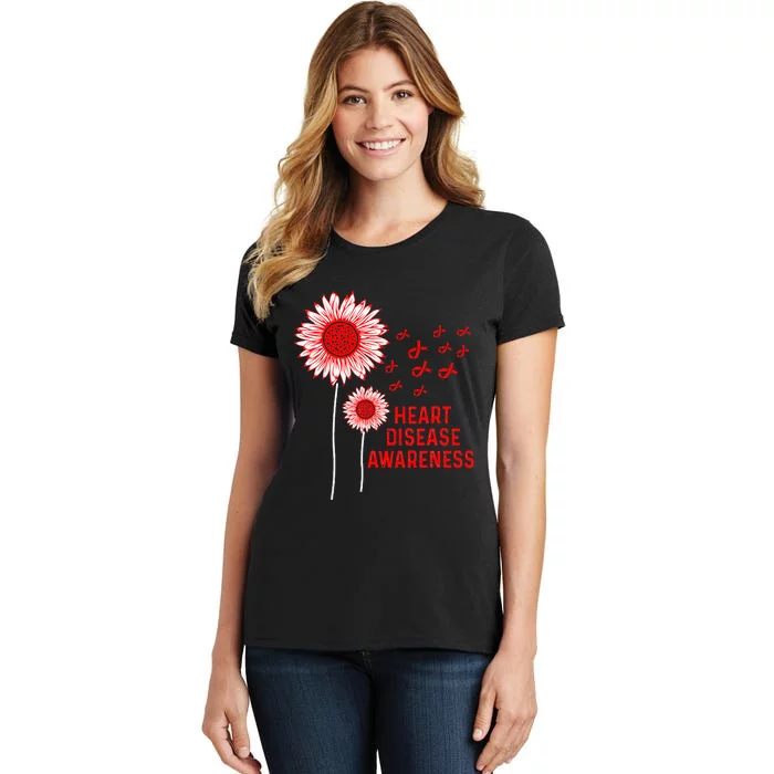 Heart Disease Awareness Sunflower Red Ribbon Women's T-Shirt