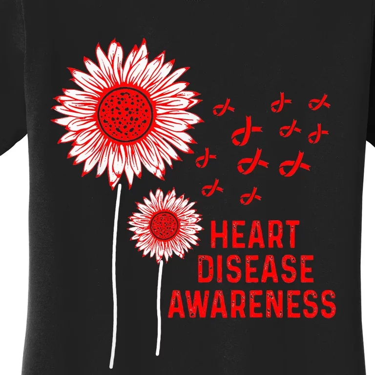 Heart Disease Awareness Sunflower Red Ribbon Women's T-Shirt