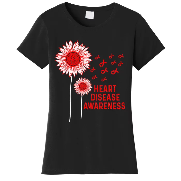 Heart Disease Awareness Sunflower Red Ribbon Women's T-Shirt