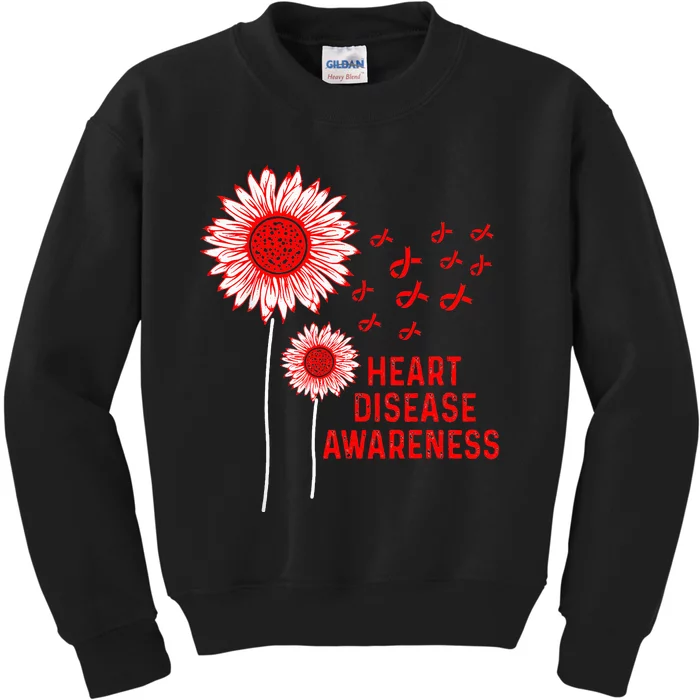 Heart Disease Awareness Sunflower Red Ribbon Kids Sweatshirt