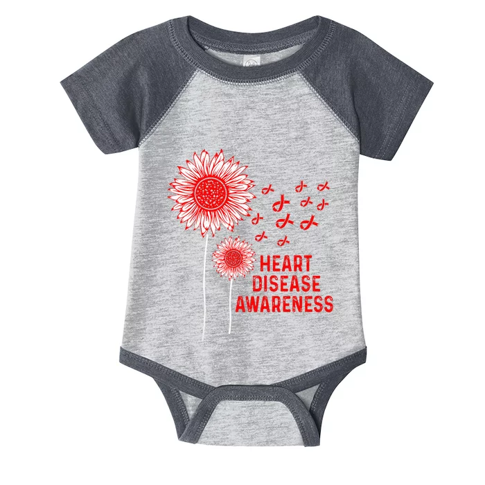 Heart Disease Awareness Sunflower Red Ribbon Infant Baby Jersey Bodysuit