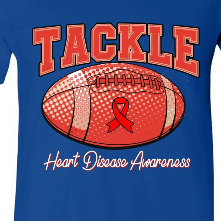 Heart Disease Awareness Month Tackle Football Heart Health Cool Gift V-Neck T-Shirt