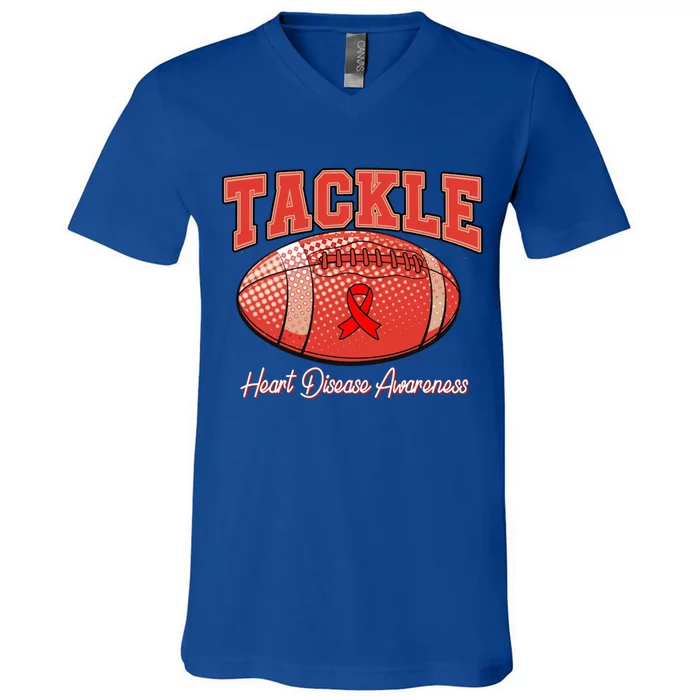 Heart Disease Awareness Month Tackle Football Heart Health Cool Gift V-Neck T-Shirt