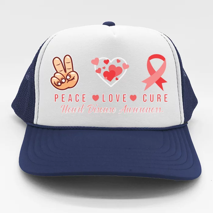 Heart Disease Awareness Peace Love Cure Fighters Gift Trucker Hat