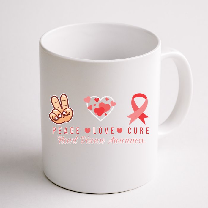 Heart Disease Awareness Peace Love Cure Fighters Gift Front & Back Coffee Mug