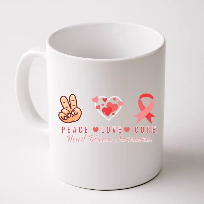 Heart Disease Awareness Peace Love Cure Fighters Gift Front & Back Coffee Mug