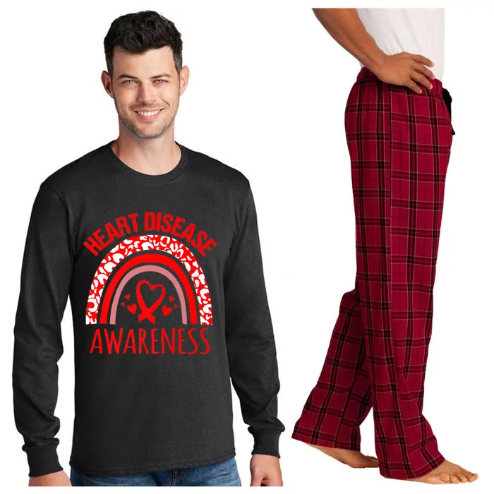 Heart Disease Awareness Red Heart Ribbon Rinbow Gift Long Sleeve Pajama Set