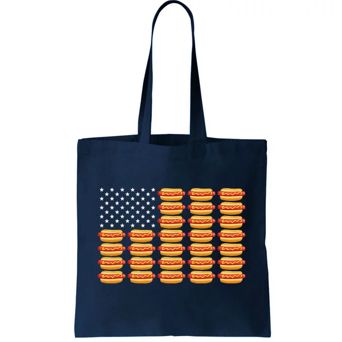 Hot Dog American Flag July 4th Patriotic Summer BBQ Funny Tote Bag