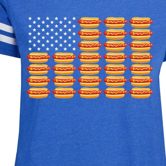 Hot Dog American Flag July 4th Patriotic Summer BBQ Funny Enza Ladies Jersey Football T-Shirt