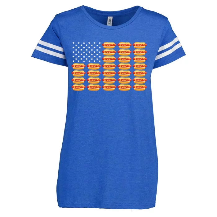 Hot Dog American Flag July 4th Patriotic Summer BBQ Funny Enza Ladies Jersey Football T-Shirt