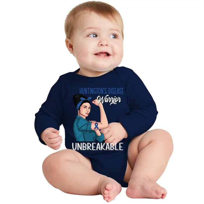 Huntington's Disease Awareness Warrior Unbreakable Meaningful Gift Baby Long Sleeve Bodysuit