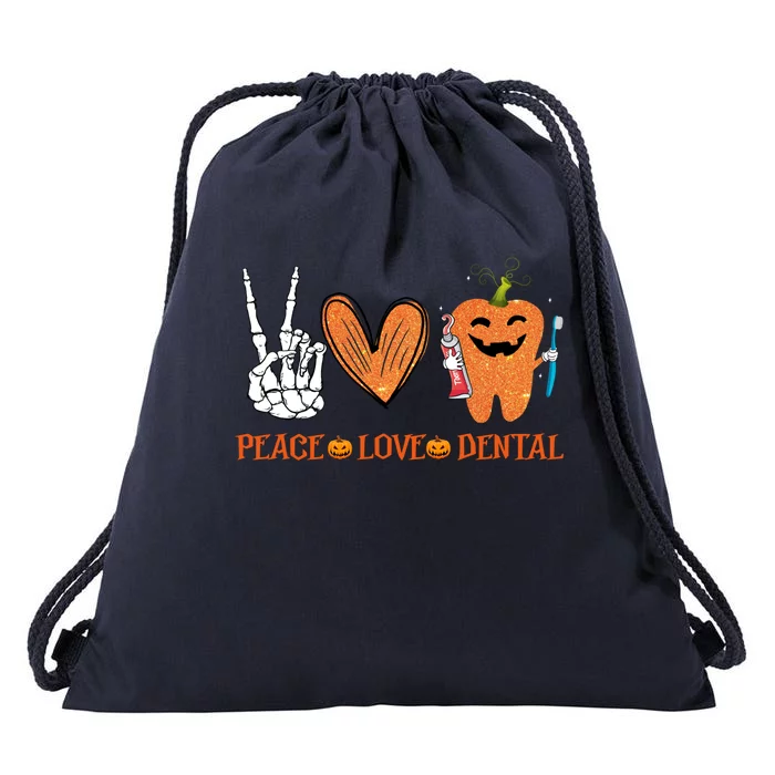 Halloween Dental Assistant Peace Love Dental Pumpkin Cute Gift Drawstring Bag