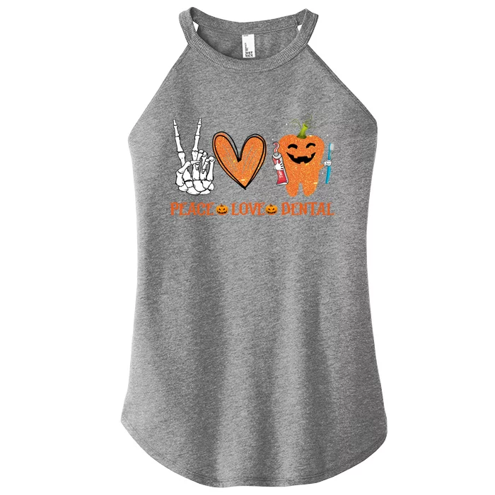 Halloween Dental Assistant Peace Love Dental Pumpkin Cute Gift Women’s Perfect Tri Rocker Tank