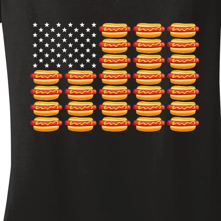 Hot Dog American Flag Women's V-Neck T-Shirt