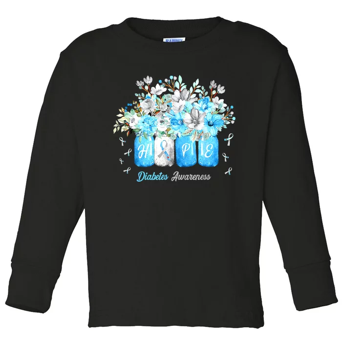 Hope Diabetes Awareness Blue Flowers Type 1 Diabetes Month Toddler Long Sleeve Shirt