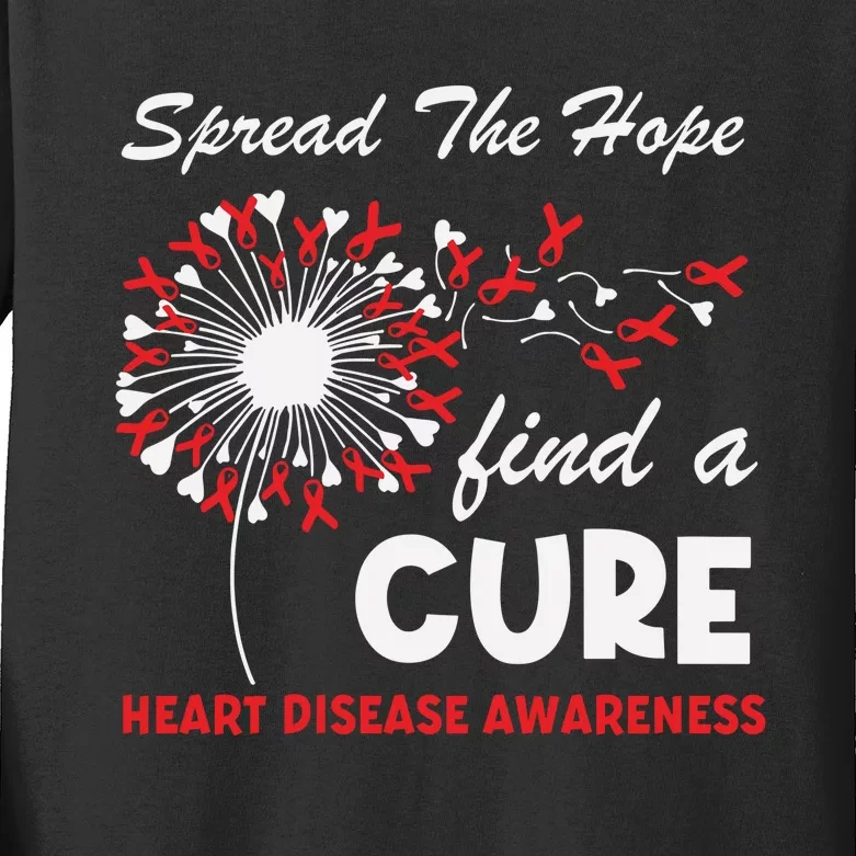 Heart Disease Awareness Spread The Hope Find A Cure Red Ribbon Kids Long Sleeve Shirt