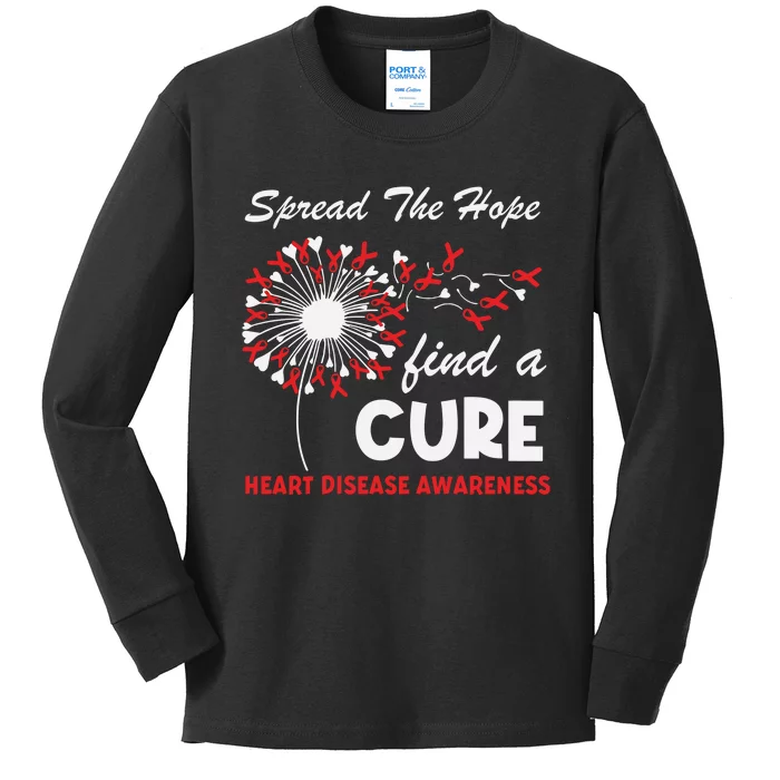 Heart Disease Awareness Spread The Hope Find A Cure Red Ribbon Kids Long Sleeve Shirt