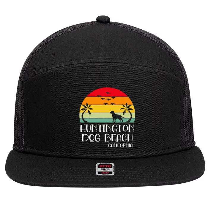 Huntington Dog Beach California 7 Panel Mesh Trucker Snapback Hat