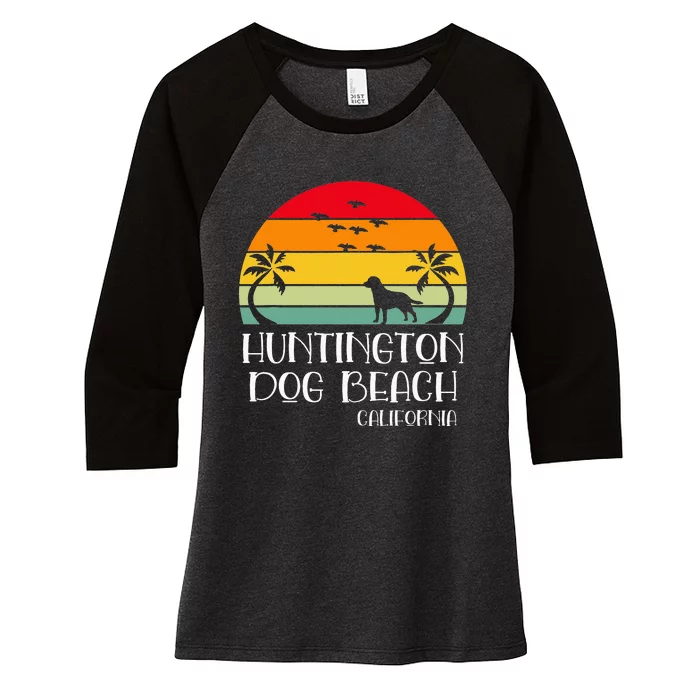 Huntington Dog Beach California Women's Tri-Blend 3/4-Sleeve Raglan Shirt