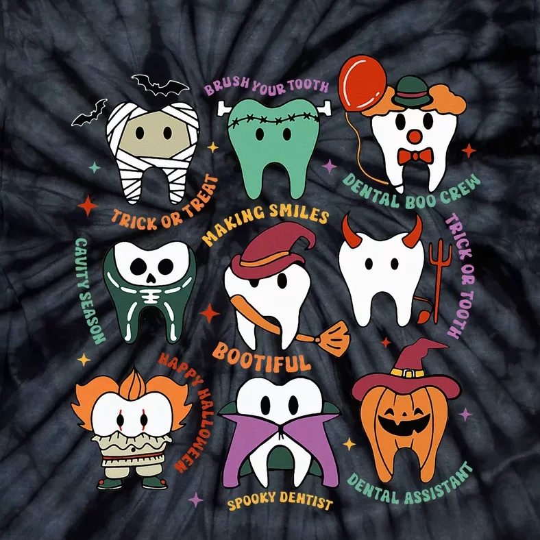 Halloween Dental Boo Crew Dentist Costume Teeth Tie-Dye T-Shirt