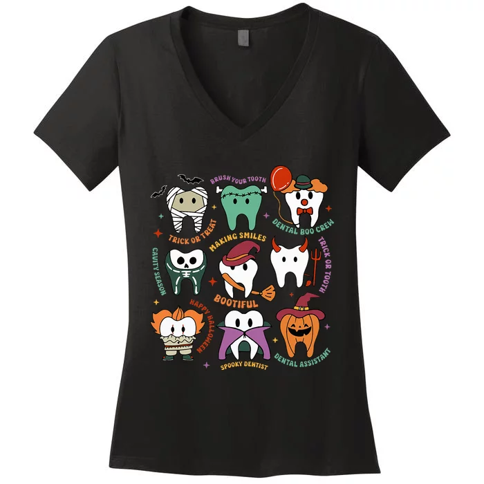 Halloween Dental Boo Crew Dentist Costume Teeth Women's V-Neck T-Shirt