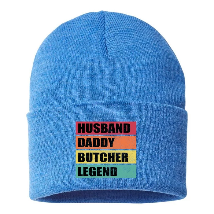 Husband Daddy Butcher Legend Retro Fathers Day Gift Sustainable Knit Beanie