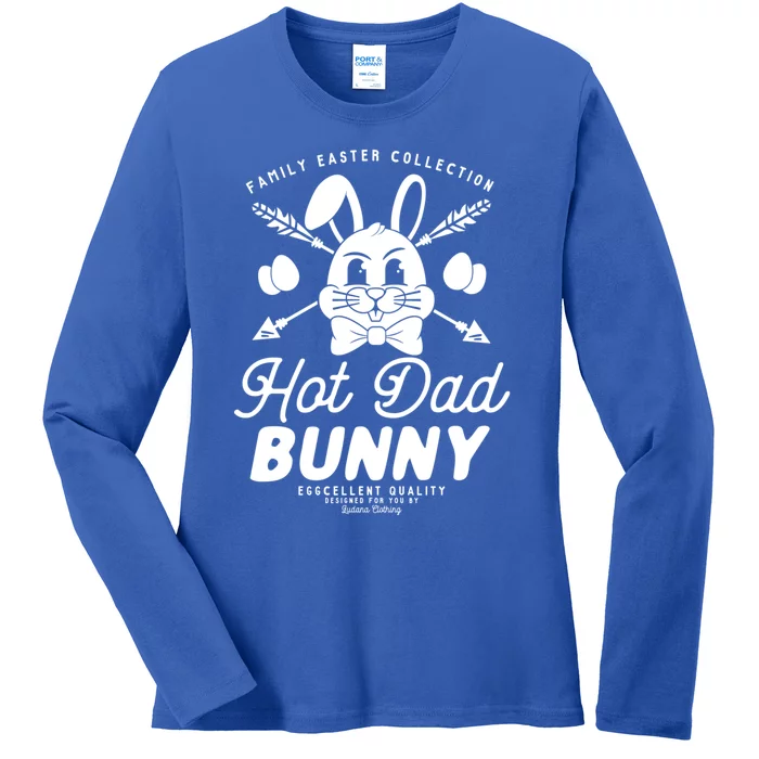 Hot Dad Bunny Matching Family Outfit Easter Party Pajama Great Gift Ladies Long Sleeve Shirt