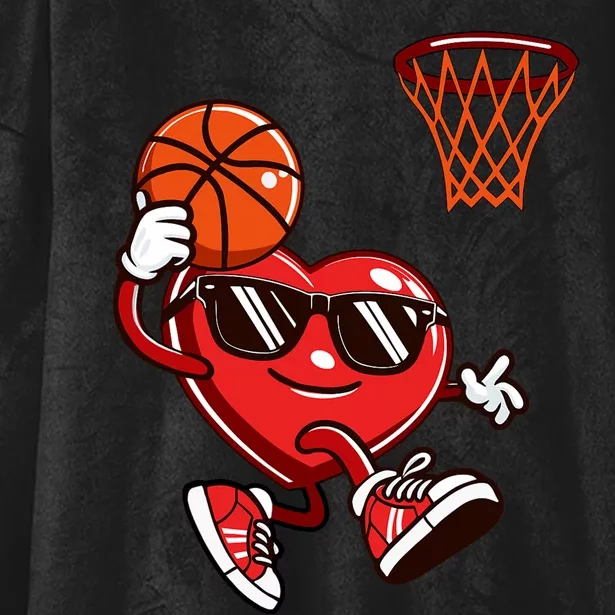 Heart Dunking Basketball Valentines Day Hooded Wearable Blanket