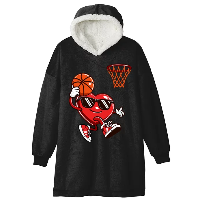 Heart Dunking Basketball Valentines Day Hooded Wearable Blanket