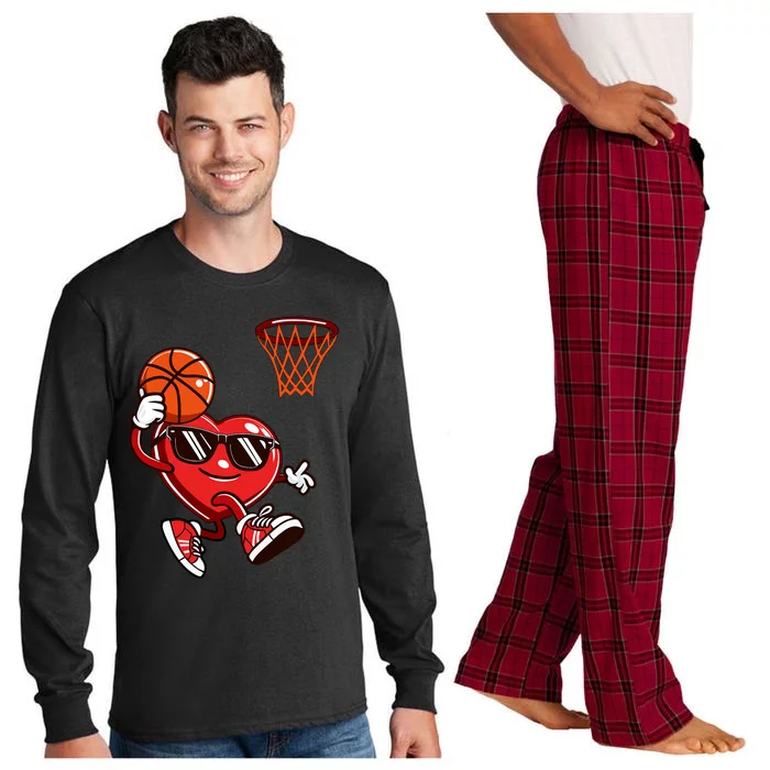 Heart Dunking Basketball Valentines Day Long Sleeve Pajama Set