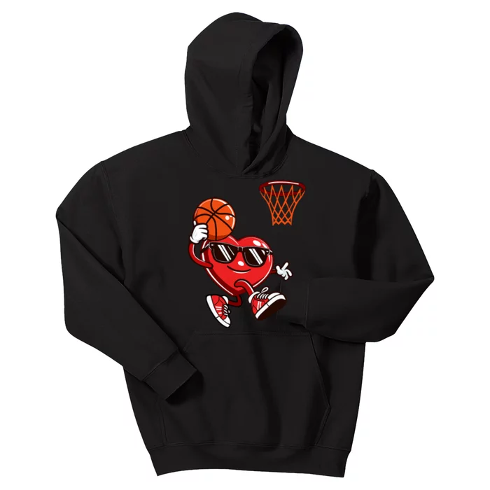 Heart Dunking Basketball Valentines Day Kids Hoodie