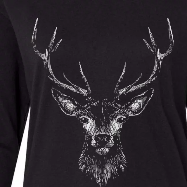 Hand Drawn Buck Deer Style Antlers Womens Cotton Relaxed Long Sleeve T-Shirt