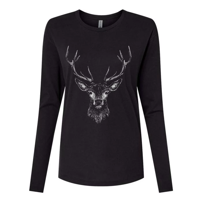 Hand Drawn Buck Deer Style Antlers Womens Cotton Relaxed Long Sleeve T-Shirt