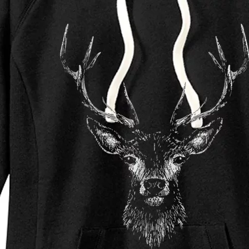 Hand Drawn Buck Deer Style Antlers Women's Fleece Hoodie