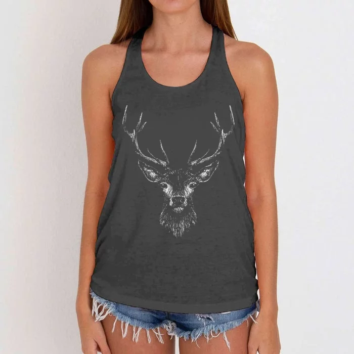 Hand Drawn Buck Deer Style Antlers Women's Knotted Racerback Tank