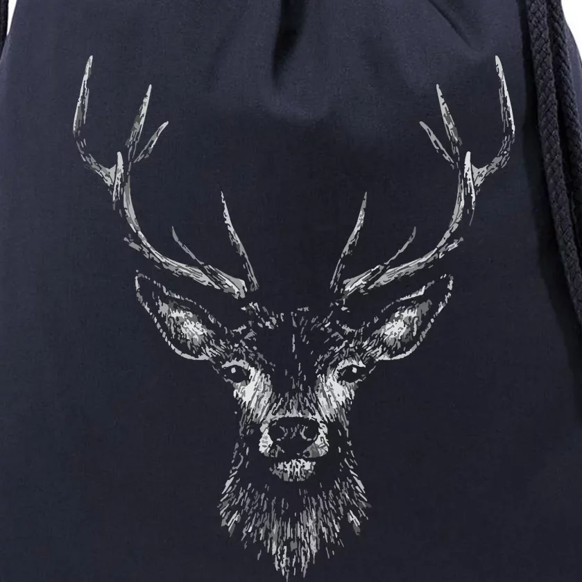 Hand Drawn Buck Deer Style Antlers Drawstring Bag