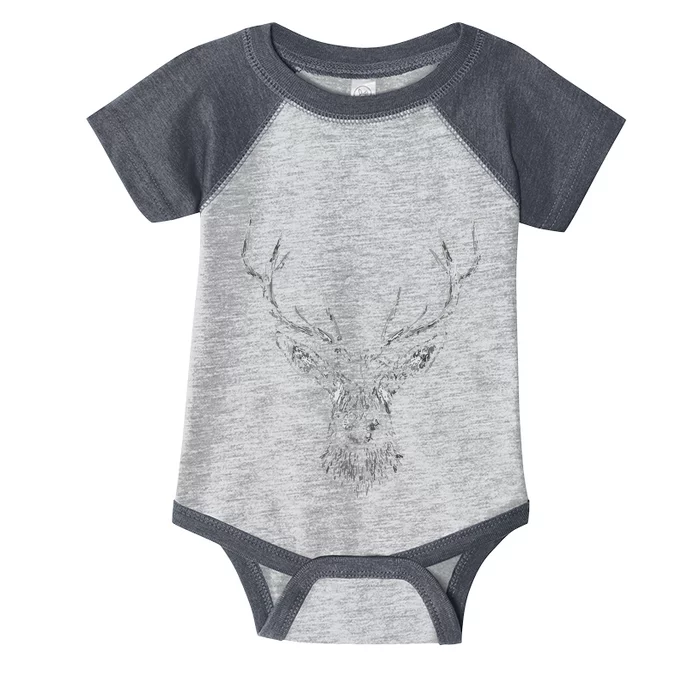 Hand Drawn Buck Deer Style Antlers Infant Baby Jersey Bodysuit