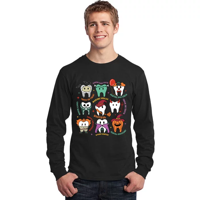 Halloween Dental Boo Crew Dentist Costume Teeth Women Tall Long Sleeve T-Shirt