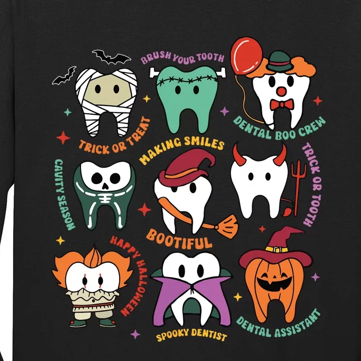 Halloween Dental Boo Crew Dentist Costume Teeth Women Tall Long Sleeve T-Shirt