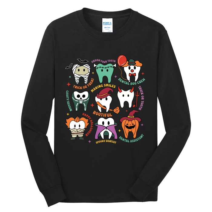 Halloween Dental Boo Crew Dentist Costume Teeth Women Tall Long Sleeve T-Shirt