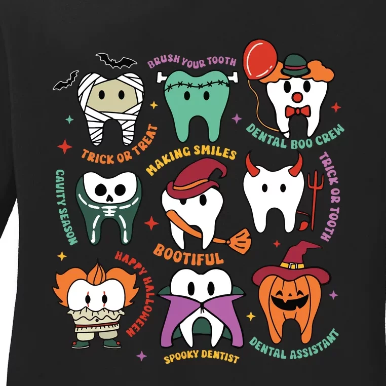 Halloween Dental Boo Crew Dentist Costume Teeth Women Ladies Long Sleeve Shirt