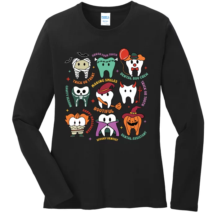 Halloween Dental Boo Crew Dentist Costume Teeth Women Ladies Long Sleeve Shirt