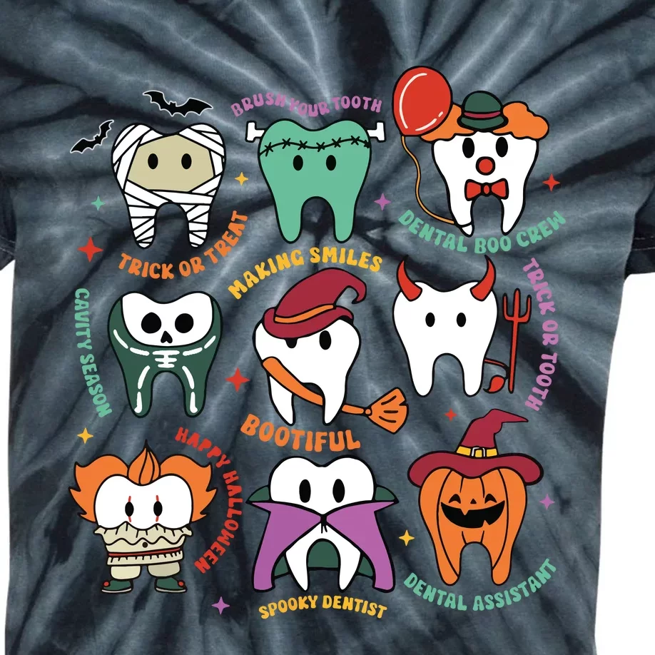 Halloween Dental Boo Crew Dentist Costume Teeth Women Kids Tie-Dye T-Shirt