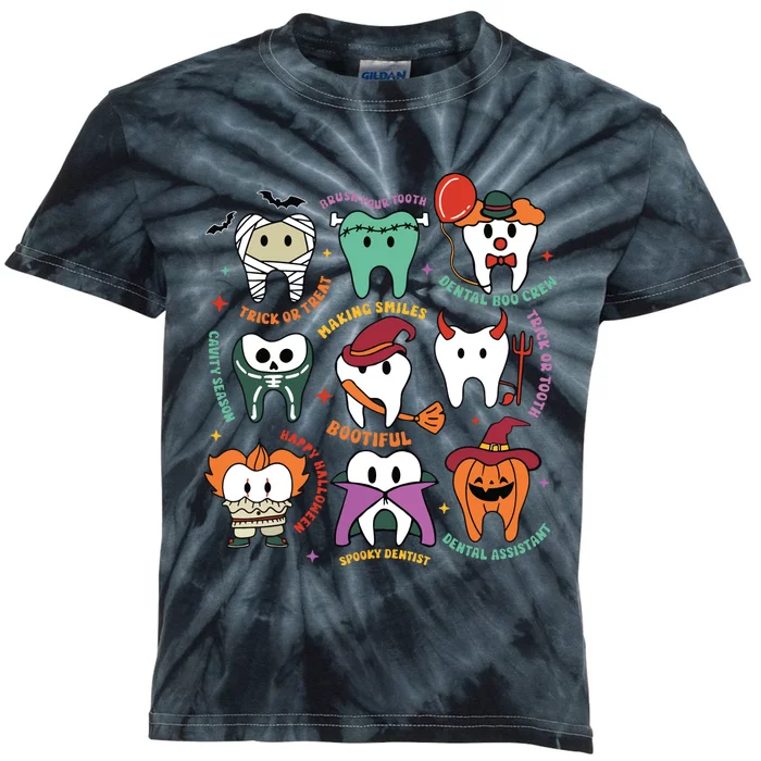 Halloween Dental Boo Crew Dentist Costume Teeth Women Kids Tie-Dye T-Shirt